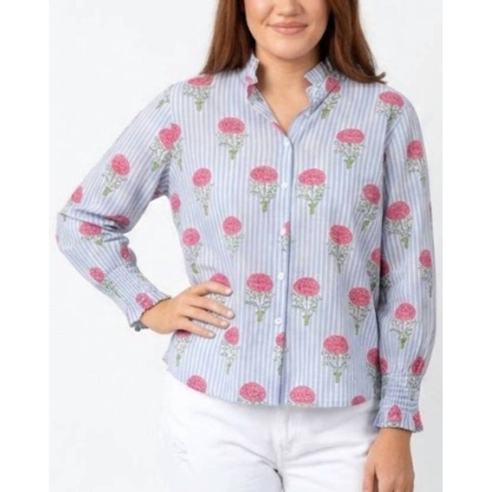 NEW LAYERZ CLOTHING renee floral stripe top in blue multi